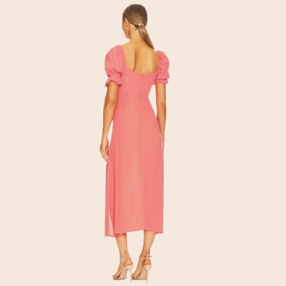 We Wore What Peach Puff Sleeve Midi Dress Size 2 - Picture 2 of 13
